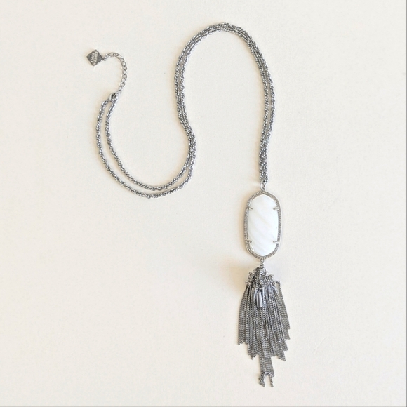 Kendra Scott Rayne Silver Long Pendant Necklace Tassel Mother Of Pearl White - Picture 2 of 10